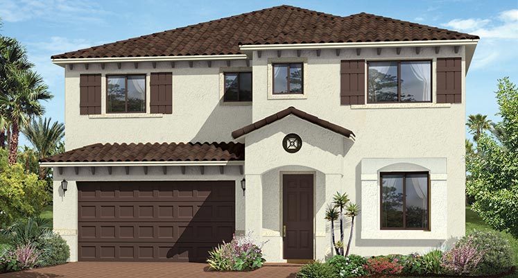 Rendering of a two-story Casabella home with tile roof